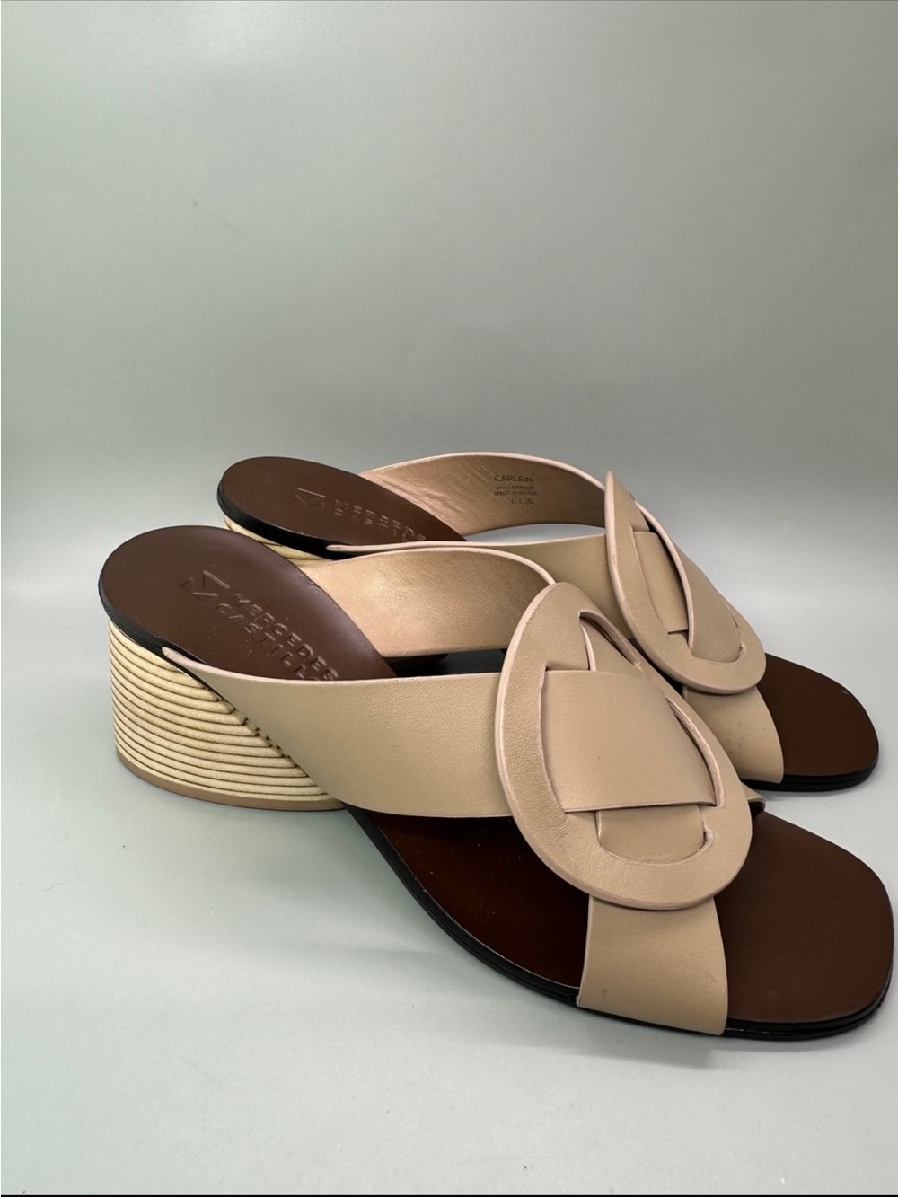 Mercedes Castillo tan leather sculptural wedge heeled Sandals women's size 6 - Picture 2 of 10